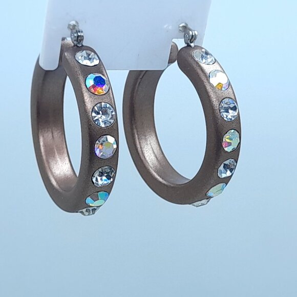 chunky metal copper 1.5 inch Lucite Acrylic wide Hoop clear & ab Fashion earring - Picture 2 of 4